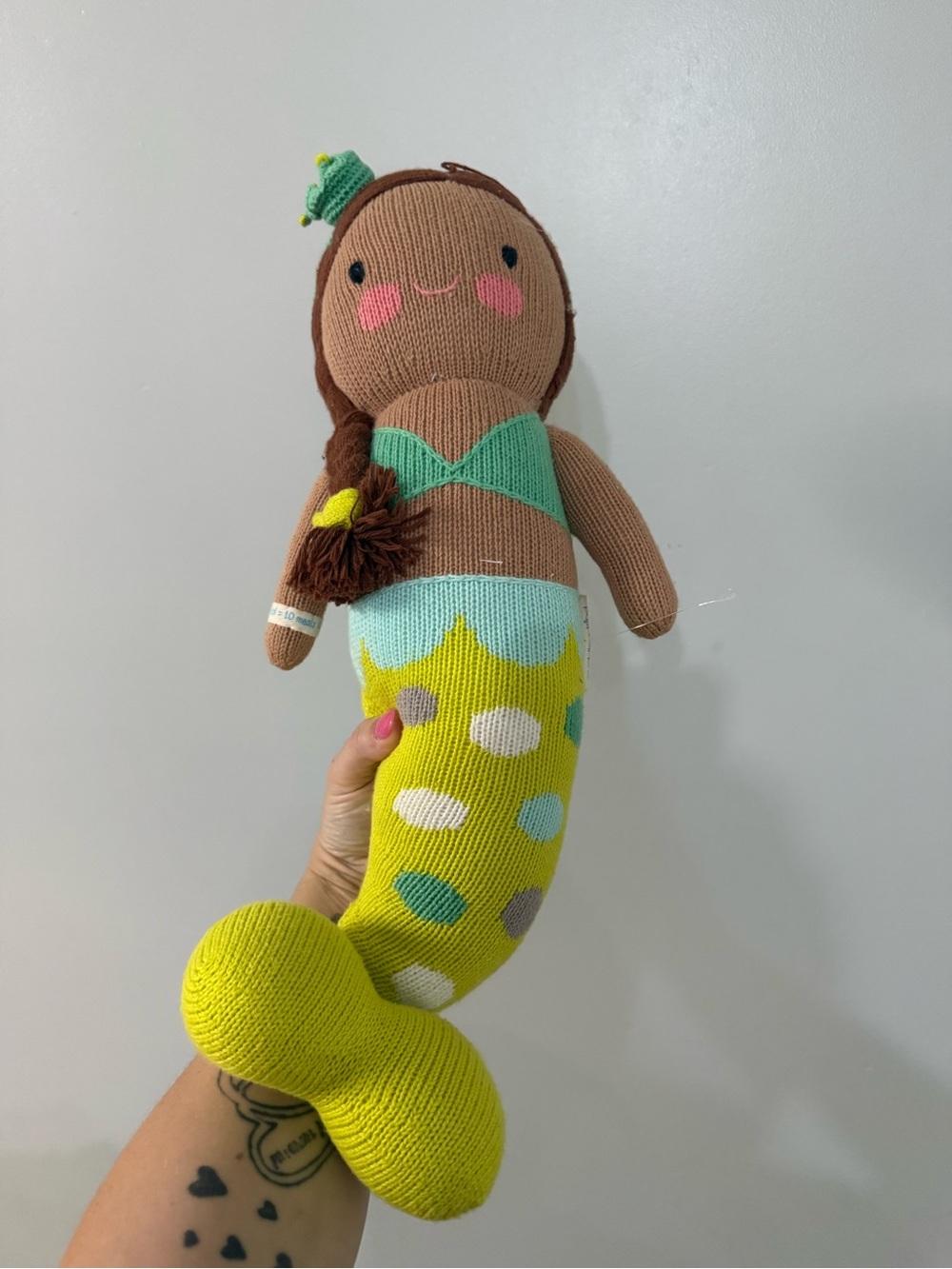 Knit Mermaid Doll in Yellow & Mint - Soft Plush Toy